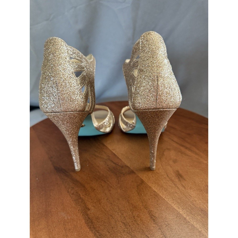 Blue By Betsey‎ Johnson Champagne SB-Tee Sparkle T-Strap Heels Women's Size 9 - Picture 3 of 13
